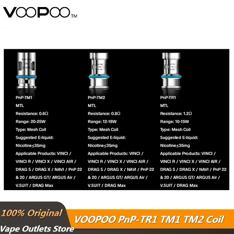 5pcs-15pcs/lot Original Voopoo PnP-TR1 PnP-TM1 0.6ohm PnP-TM2 0.8ohm PnP Coil for VINCI R X Drag X S ARGUS GT ARGUS AIR V.SUIT
5pcs-15pcs/lot Original Voopoo PnP-TR1 PnP-TM1 0.6ohm PnP-TM2 0.8ohm PnP Coil for VINCI R X Drag X S ARGUS GT ARGUS AIR V.SUIT