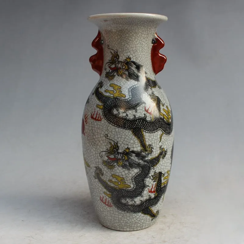 Elaborate Chinese Famille Rose Porcelain Vase , Printed With Double Black Dragons 
Elaborate Chinese Famille Rose Porcelain Vase , Printed With Double Black Dragons