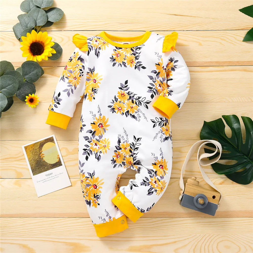 Newborn Autumn Winter Baby Girls Romper Yellow Floral Printed Ruffles Jumpsuit For Kids + Headband Newborn Baby Girl Clothes
Newborn Autumn Winter Baby Girls Romper Yellow Floral Printed Ruffles Jumpsuit For Kids + Headband Newborn Baby Girl Clothes