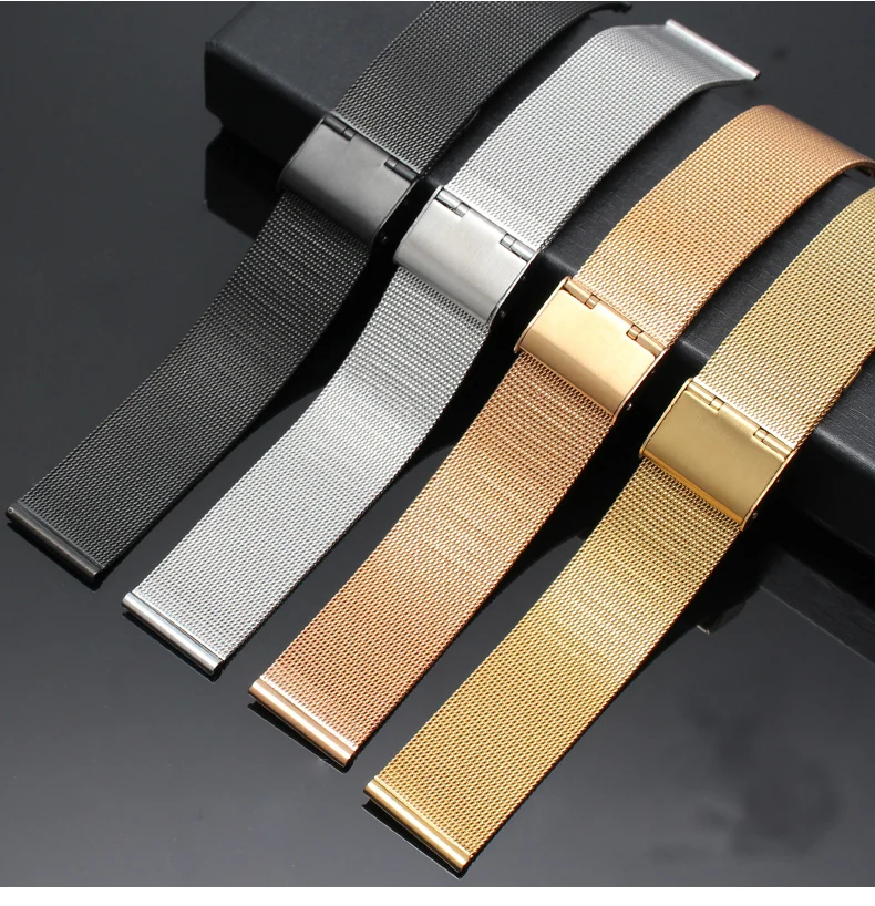 

Milanese Watchband 12mm 14mm 16mm 18mm 20mm 22mm 24mm Universal Stainless Steel Metal Watch Band Strap Bracelet Black Rose Gold