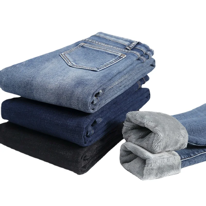 

Зимние плотные бархатные женские узкие джинсы с высокой талией, простые флисовые теплые облегающие эластичные женские повседневные джинсо...