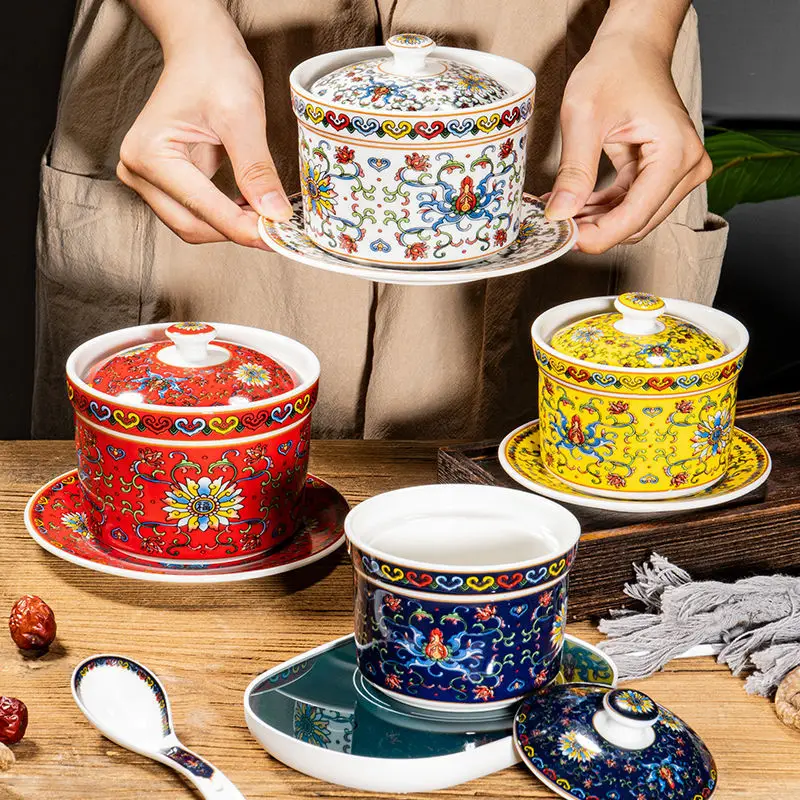 Ceramic Stew Cup Small Stew Bowl Water-proof Stew Pot with Lid Household Health Soup Bowl with Lid Tray Colorful Tableware 
Ceramic Stew Cup Small Stew Bowl Water-proof Stew Pot with Lid Household Health Soup Bowl with Lid Tray Colorful Tableware