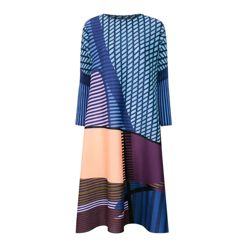 Leisure sanzhai pleated crew neck geometric digital printing new dress for women
Leisure sanzhai pleated crew neck geometric digital printing new dress for women