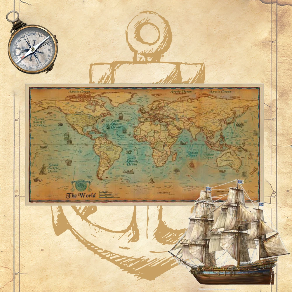 

Nautical Ocean Sea world map Retro old Art Paper Painting Home Decor Sticker Living Room Poster Cafe Antique poster 100*50cm