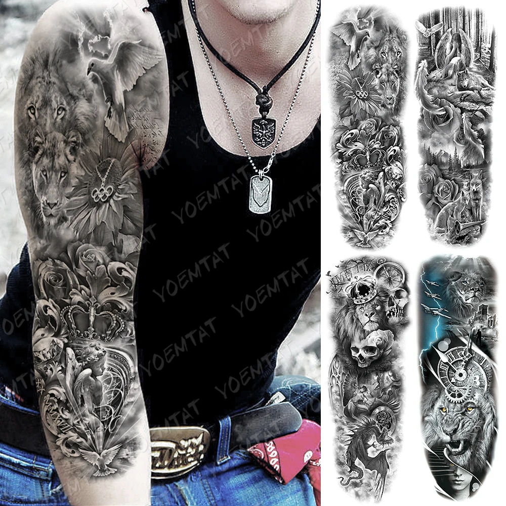 Large Arm Sleeve Tattoo Forest Angel Wolf Lion Waterproof Temporary Tatto Sticker Crown Skull Body Art Full Fake Tatoo Women Men
Large Arm Sleeve Tattoo Forest Angel Wolf Lion Waterproof Temporary Tatto Sticker Crown Skull Body Art Full Fake Tatoo Women Men