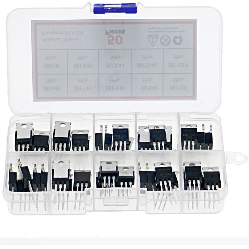 50pcs 10 Types Mosfet Transistors Assortment Kit IRF640 IRF740 IRF830 IRF840 IRF530 IRF630 IRF820 IRFZ44 IRF9540 IRF3205 Series
50pcs 10 Types Mosfet Transistors Assortment Kit IRF640 IRF740 IRF830 IRF840 IRF530 IRF630 IRF820 IRFZ44 IRF9540 IRF3205 Series