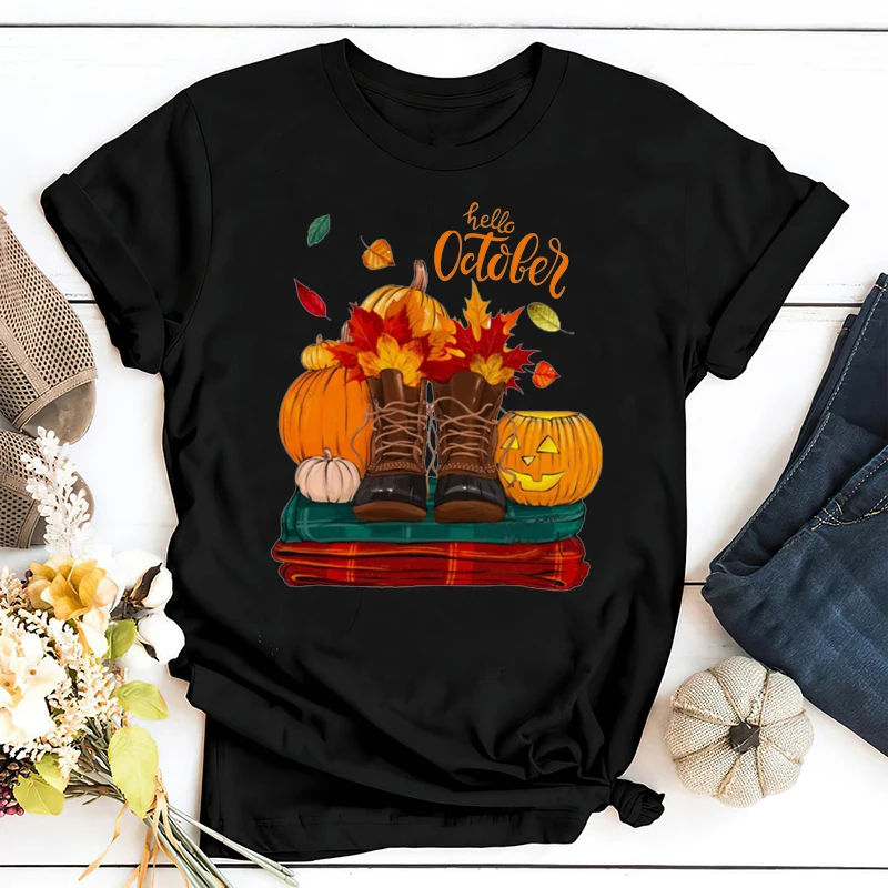 Female Harajuku Thanksgiving Black Tshirts Autumn October Letters Pumpkin Graphic Printed Women T-shirt Girls Casual Tops
Female Harajuku Thanksgiving Black Tshirts Autumn October Letters Pumpkin Graphic Printed Women T-shirt Girls Casual Tops