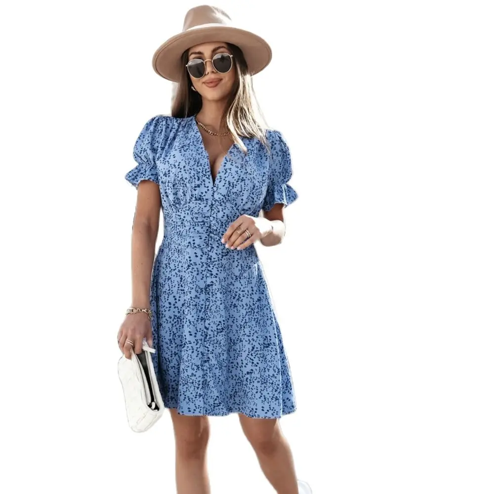 2021 New Design Good Quality Factory Price Fashion Hot Selling Women's Short Sleeve Printed Button V-Neck Dress
2021 New Design Good Quality Factory Price Fashion Hot Selling Women's Short Sleeve Printed Button V-Neck Dress