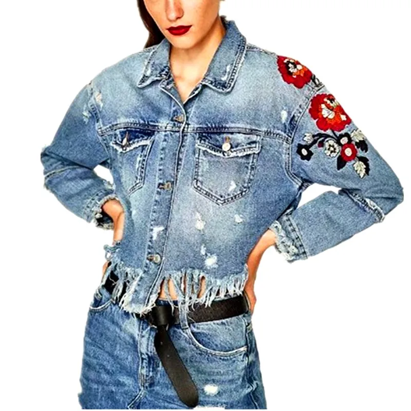 2019 women's sleeve coats, embroidered jacket with torn flowers for women Denim jacket for women, denim jacket, direct sale
2019 women's sleeve coats, embroidered jacket with torn flowers for women Denim jacket for women, denim jacket, direct sale