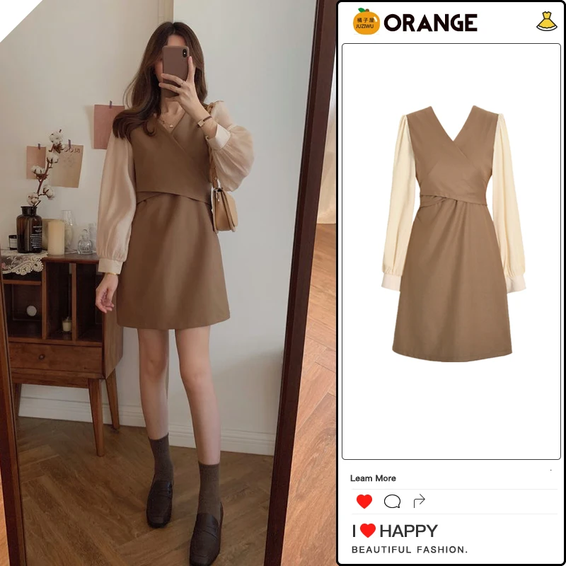 KUSAHIKI New Fake Two Pieces Women Dress Korean Patchwork Long Sleeve V-neck Vestidos Femme 2021 Spring Elegant Dresses 6E650
KUSAHIKI New Fake Two Pieces Women Dress Korean Patchwork Long Sleeve V-neck Vestidos Femme 2021 Spring Elegant Dresses 6E650