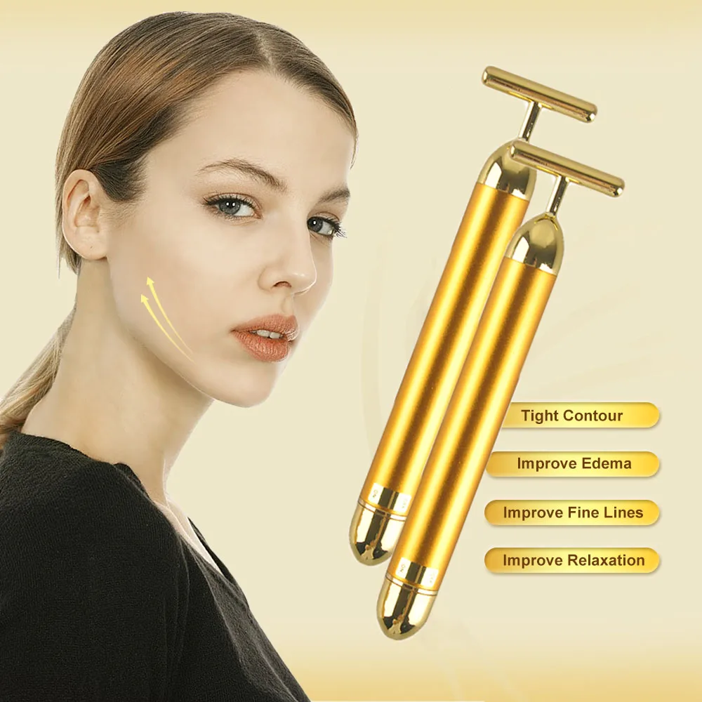 

Slimming Face Roller 24k Gold Colour Vibration Facial Beauty Roller Massager Stick Lift Skin Tightening Wrinkle Bar