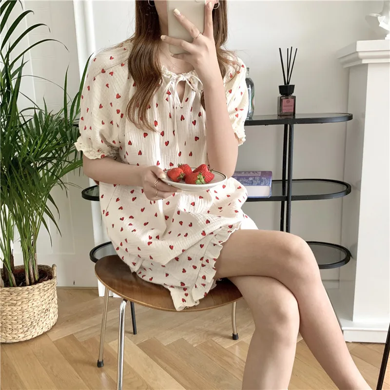 Lace Love Heart Print Pajama Set Homewear Women's Set 100% Cotton Soft Comfortable Top Shorts 2 Piece Set Clothes Homewear Suit
Lace Love Heart Print Pajama Set Homewear Women's Set 100% Cotton Soft Comfortable Top Shorts 2 Piece Set Clothes Homewear Suit