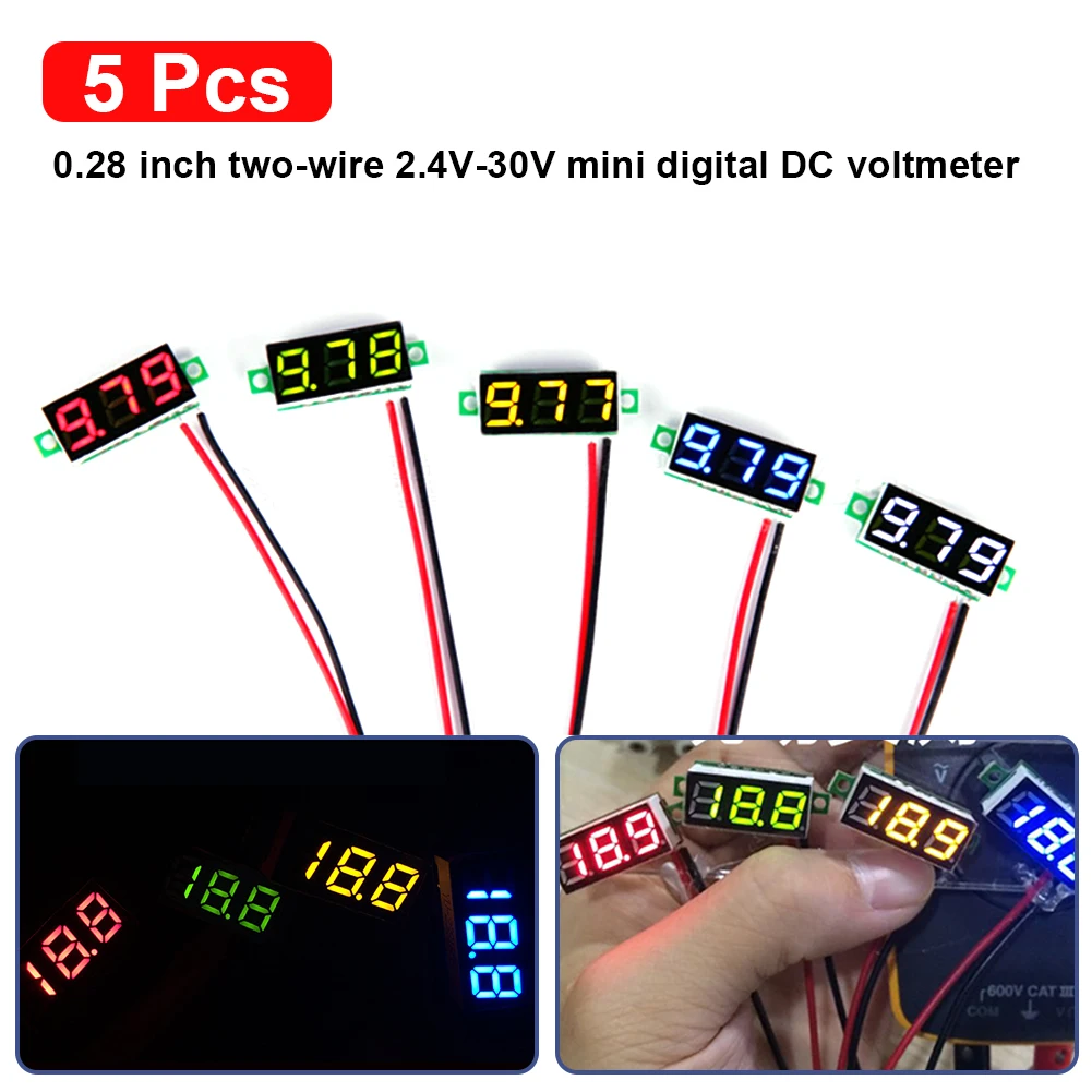 5pcs Mini Digital DC Voltmeter 0.28 Inch Two-Wire 2.5V-30V Mini Digital DC Voltmeter Voltage Tester Meter 5 Colours Volt Meters
5pcs Mini Digital DC Voltmeter 0.28 Inch Two-Wire 2.5V-30V Mini Digital DC Voltmeter Voltage Tester Meter 5 Colours Volt Meters