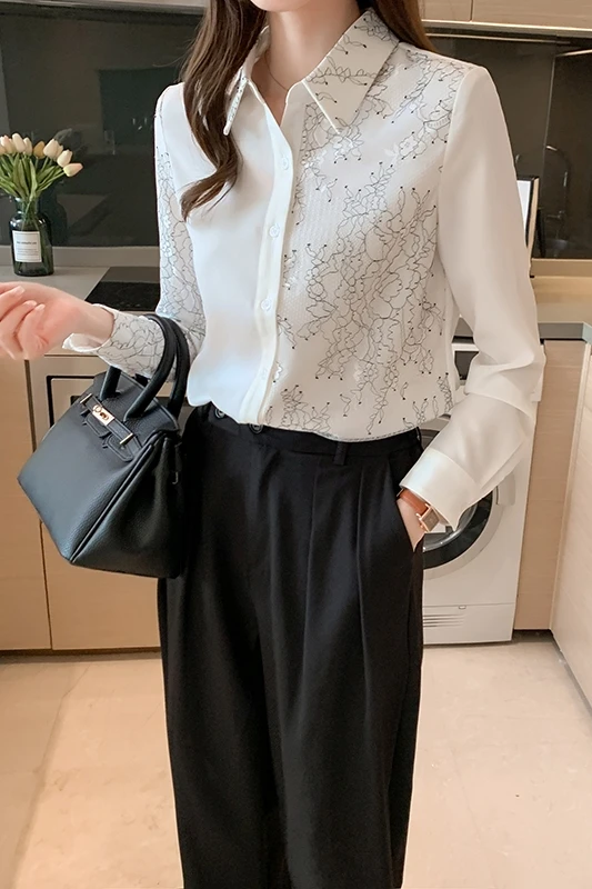 COIGARSAM Chiffon Shirt Womens tops New Spring Summer Lace Patchwork Women shirts White 6633
COIGARSAM Chiffon Shirt Womens tops New Spring Summer Lace Patchwork Women shirts White 6633