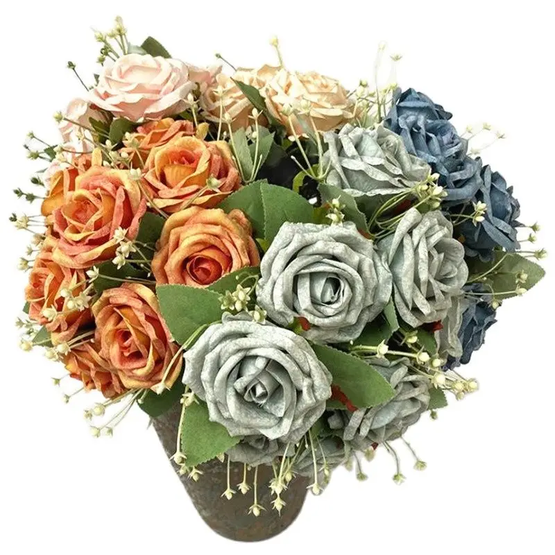 5p Faux Rose Flower Bouquet Snowflakes Printing Effect Artificial 9 Heads Rose Bunch for Wedding Centerpieces Floral Decoration 
5p Faux Rose Flower Bouquet Snowflakes Printing Effect Artificial 9 Heads Rose Bunch for Wedding Centerpieces Floral Decoration