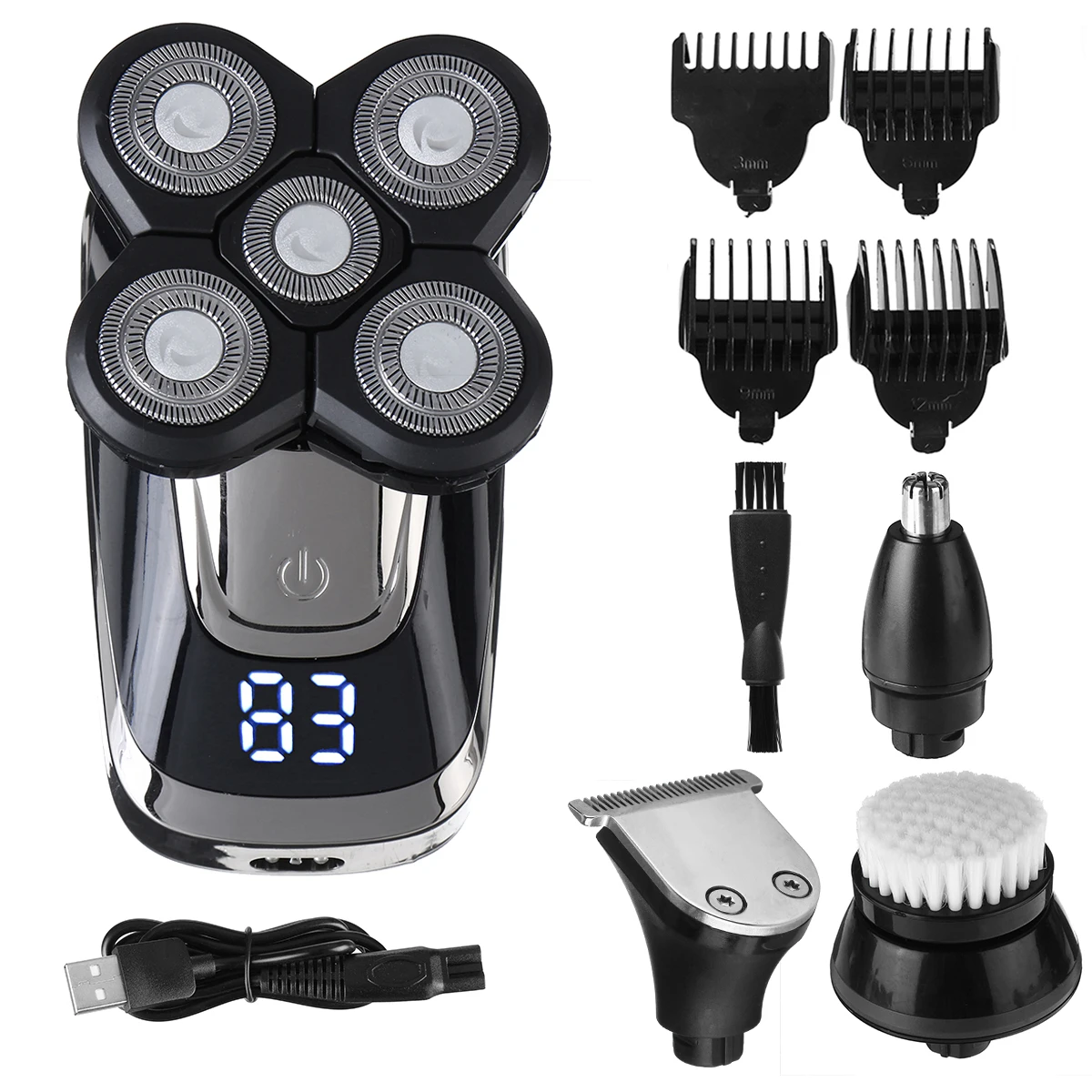 5 in 1 4D Electric Men Bald Head Shaver Beard Razor Electric Rotary Shaver Cordless Hair Trimmer Clipper USB Charging
5 in 1 4D Electric Men Bald Head Shaver Beard Razor Electric Rotary Shaver Cordless Hair Trimmer Clipper USB Charging