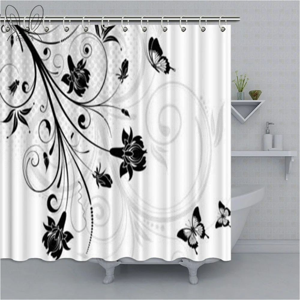 Swirled Floral Bathroom Curtain Black And White Leaves Printed Waterproof Shower Curtain Polyester Fabric Home Bath Curtain Sets
Swirled Floral Bathroom Curtain Black And White Leaves Printed Waterproof Shower Curtain Polyester Fabric Home Bath Curtain Sets