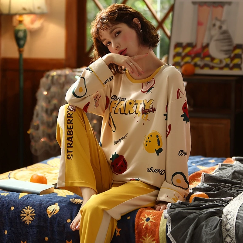 Women's growth sleeve pajamas 2021 spring and autumn new cotton home wear women's yellow autumn two-piece casual family wear
Women's growth sleeve pajamas 2021 spring and autumn new cotton home wear women's yellow autumn two-piece casual family wear