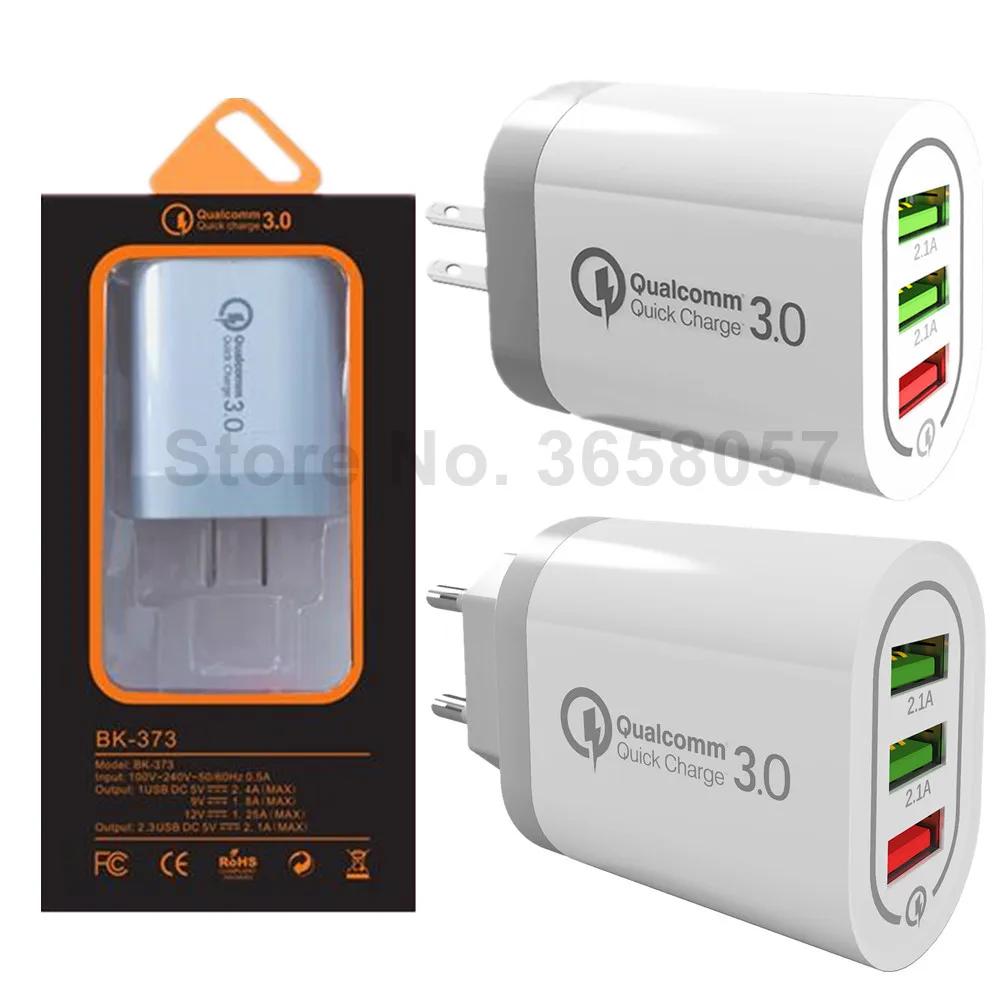 50 шт. QC3.0 быстрая зарядка 3 порта USB складной США ЕС зарядное устройство 4.8A для