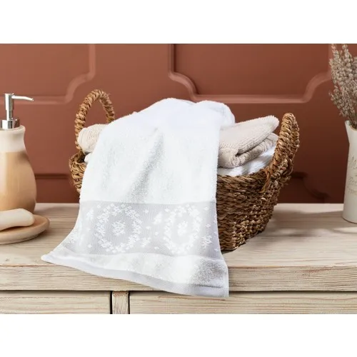 

Madame Coco Chambre Border Jacquard Hand Towel-White/Gray
