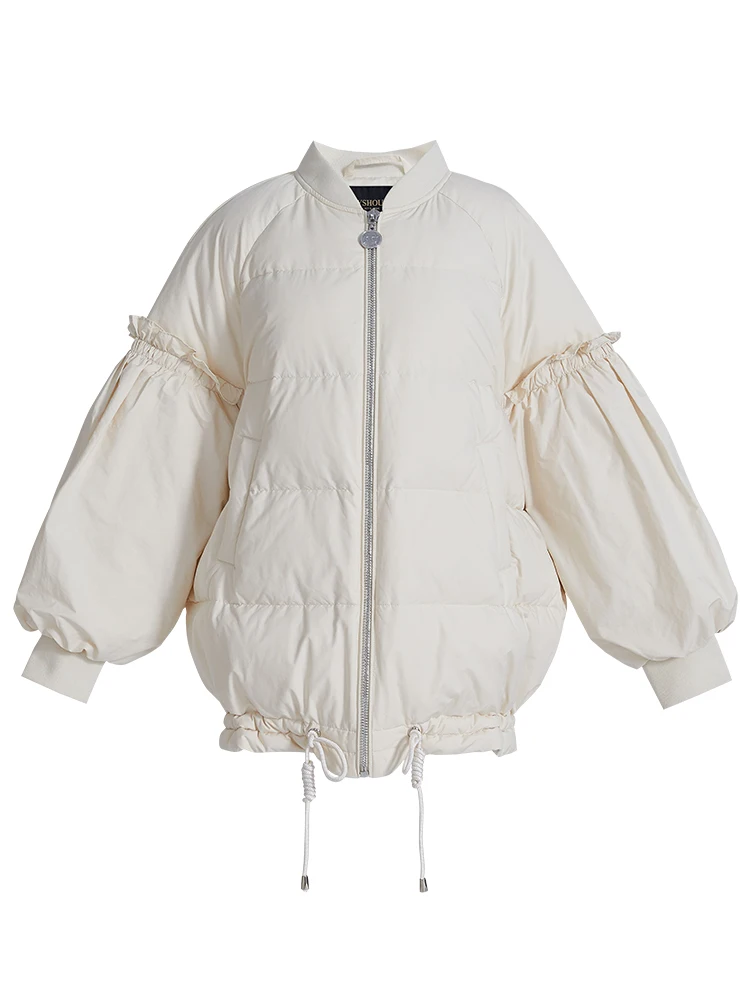 90% white duck down jacket women fall/winter loose short padded warm jacket with lantern sleeves
90% white duck down jacket women fall/winter loose short padded warm jacket with lantern sleeves