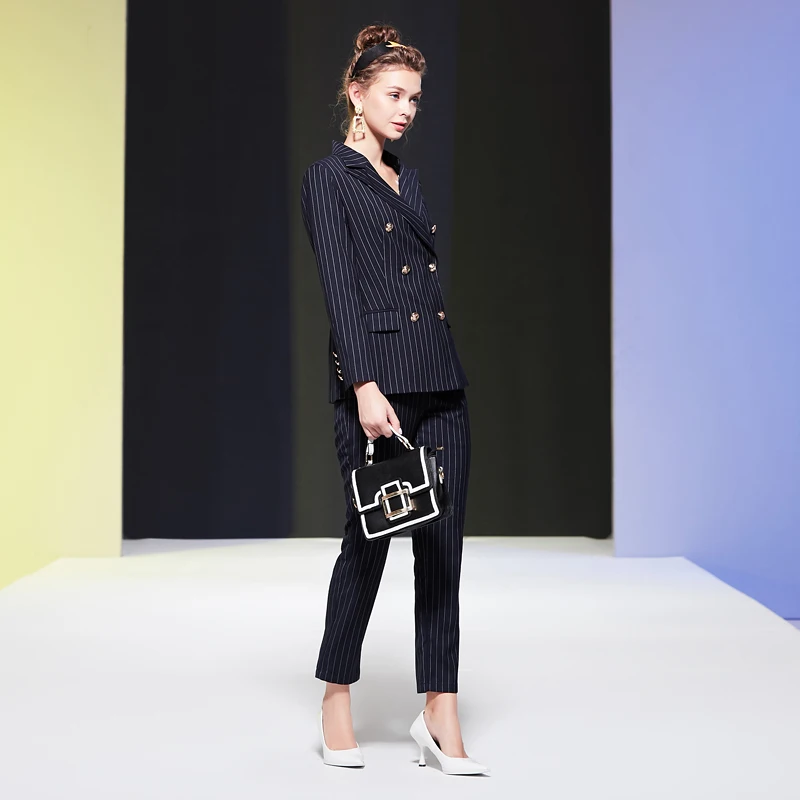 Fashion Classic Autumn Women'S Suits Striped Lapel Long Sleeve Button Suit Jacket And Casual Pants Office Elegant Two Piece Set
Fashion Classic Autumn Women'S Suits Striped Lapel Long Sleeve Button Suit Jacket And Casual Pants Office Elegant Two Piece Set