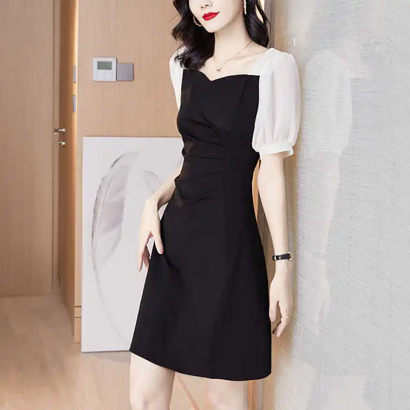 

Dress Women's Summer 2021 New Waist Closing Medium Length Slim Temperament Celebrity Hepburn Style Skirt