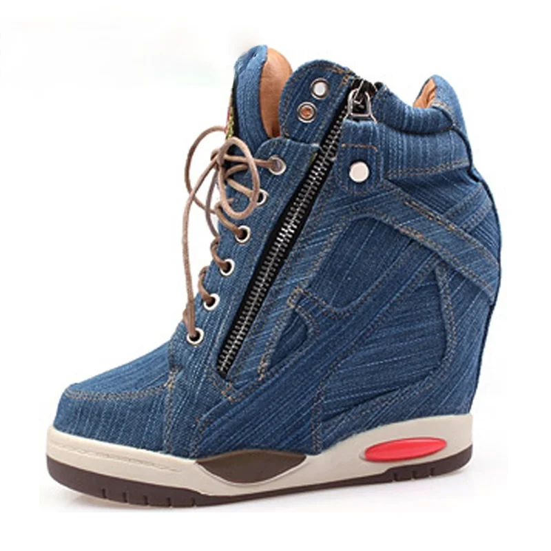Big Size Women's Denim Wedges Sneakers Autumn Platform Casual Fashion Ladies Side Zipper Vulcanized Shoe Thick Bottom High Heel
Big Size Women's Denim Wedges Sneakers Autumn Platform Casual Fashion Ladies Side Zipper Vulcanized Shoe Thick Bottom High Heel
