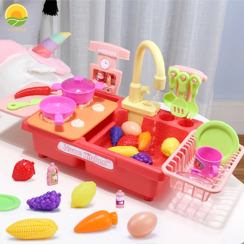 

Children's Kitchen Food Dishwasher Toy Set Miniatures Vegetables and Fruits Pans Cooking Utensils Role Playing Game For Girls