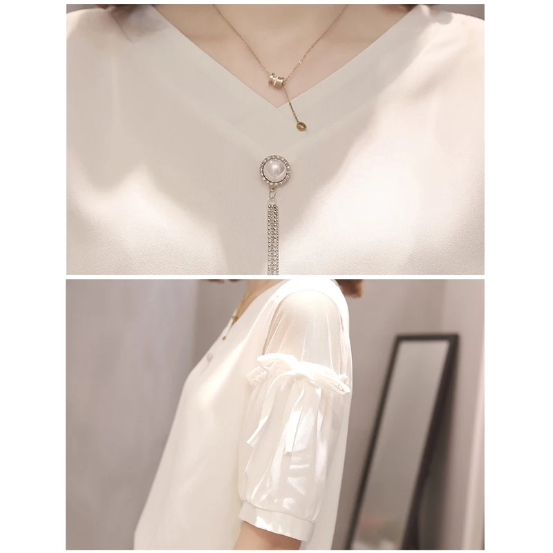 Blusas 2021 Summer Lace Chiffon Blouse Short Sleeve V-neck Tops Blouse Plus Size Solid Shirts Casual Chic Women Clothing 9987
Blusas 2021 Summer Lace Chiffon Blouse Short Sleeve V-neck Tops Blouse Plus Size Solid Shirts Casual Chic Women Clothing 9987
