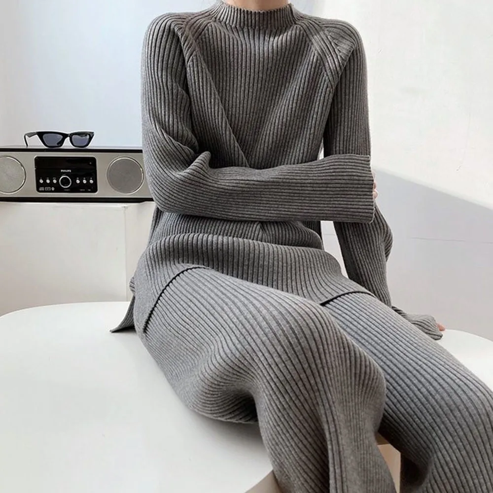 Japanese Style Retro Spring Autumn New Solid Color Two Piece Sets Keep Warm Split Fork Round Neck Long Sleeve Knitting 2021
Japanese Style Retro Spring Autumn New Solid Color Two Piece Sets Keep Warm Split Fork Round Neck Long Sleeve Knitting 2021