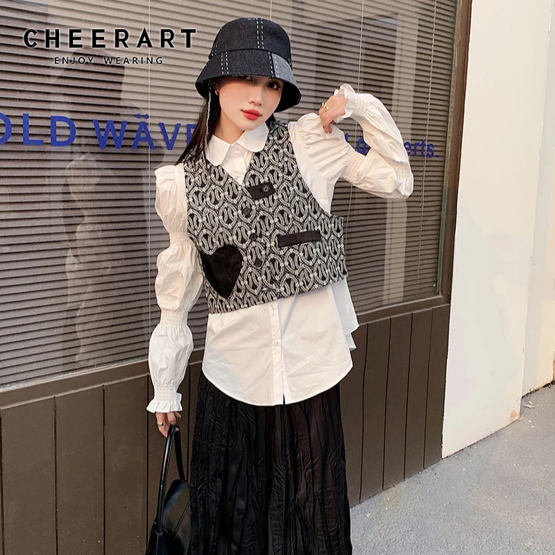 CHEERART Puff Sleeve White Button Up Shirt Women Long Sleeve Peter Pan Collar Tops And Blouses Spring Fashion 2021 Designer
CHEERART Puff Sleeve White Button Up Shirt Women Long Sleeve Peter Pan Collar Tops And Blouses Spring Fashion 2021 Designer