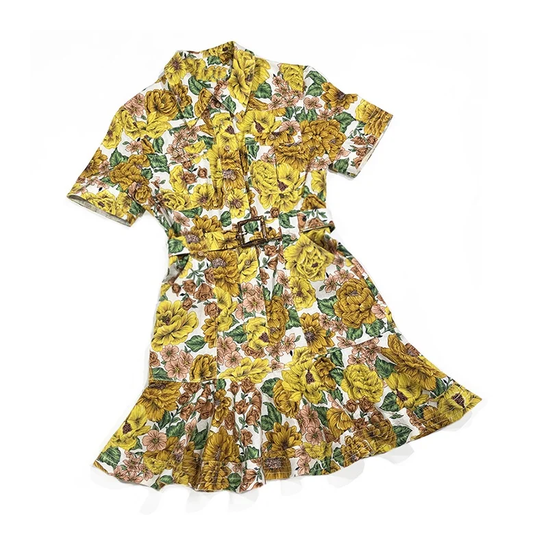 High Quality Linen Women Summer Fashion Yellow Floral Print Short Sleeve Slim Mini Dresses
High Quality Linen Women Summer Fashion Yellow Floral Print Short Sleeve Slim Mini Dresses