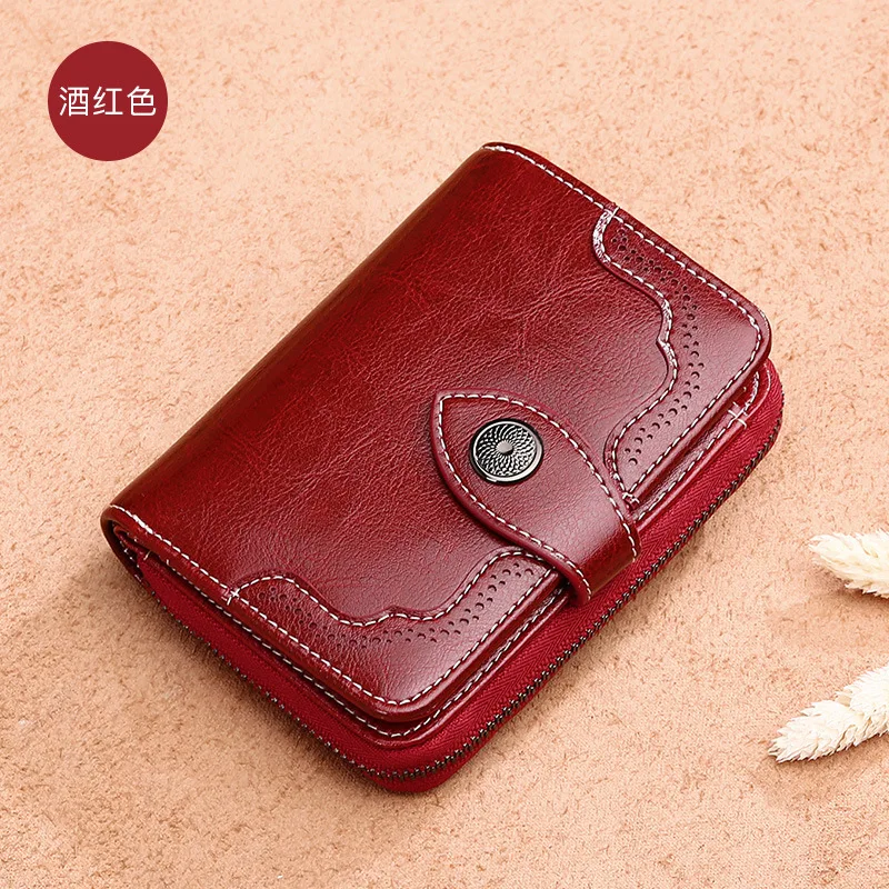 Genuine Leather Women's Short Wallet Two-fold Women's Zipper Retro Oil Wax Cow Leather Wallet
Genuine Leather Women's Short Wallet Two-fold Women's Zipper Retro Oil Wax Cow Leather Wallet