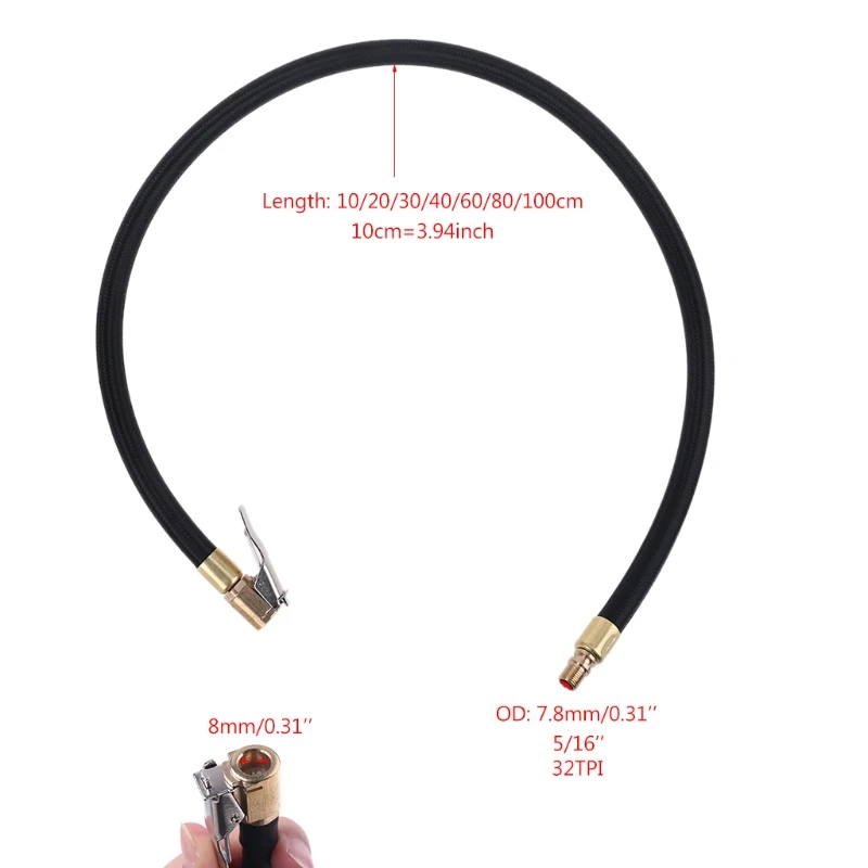 Tire Air Chuck with Rubber Hose & Tire-Valve Fine Thread 10/20/30/40/60/80cm
Tire Air Chuck with Rubber Hose & Tire-Valve Fine Thread 10/20/30/40/60/80cm