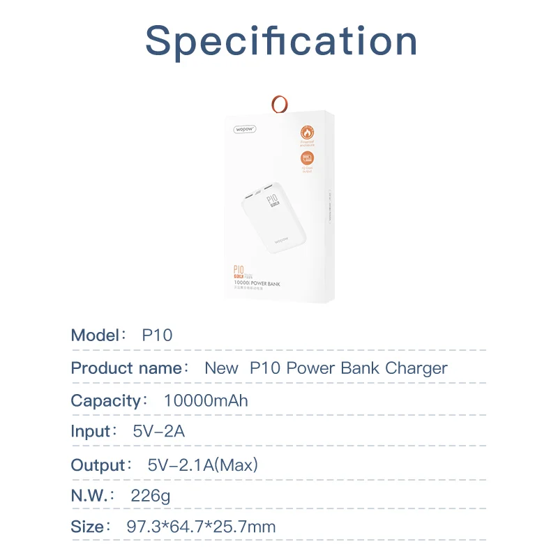 WOPOW Mini Power Bank 10000mAh Fast Charge Powerbank 10000 mAh Dual USB Portable External Battery Charger for iPhone for Xiao mi
WOPOW Mini Power Bank 10000mAh Fast Charge Powerbank 10000 mAh Dual USB Portable External Battery Charger for iPhone for Xiao mi
