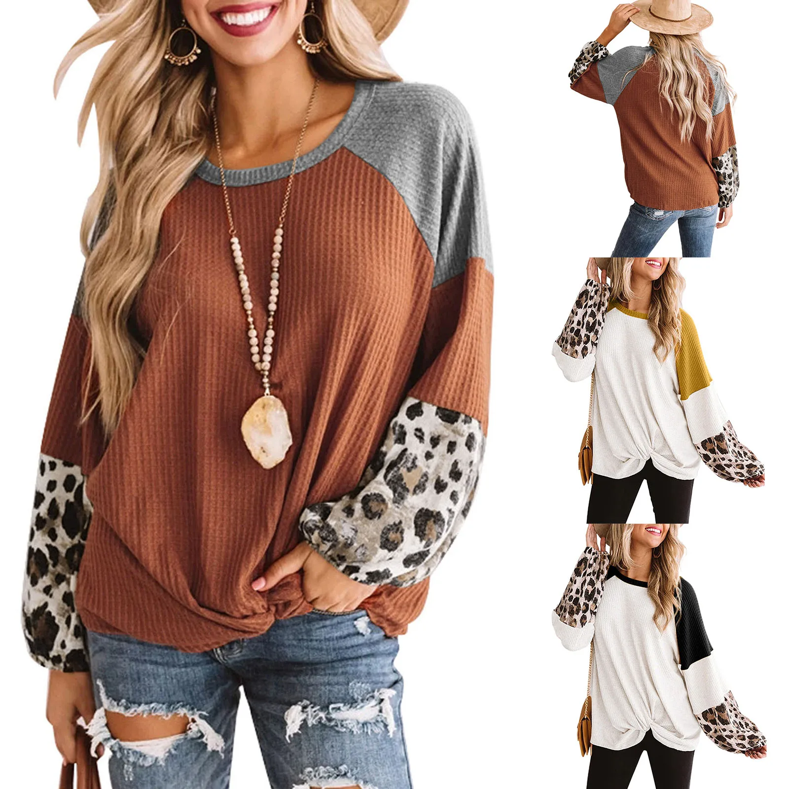 Women’s Casual Long Sleeve Knitted Shirt Fashion Leopard Stitching Round Neck Pullover Tops
Women’s Casual Long Sleeve Knitted Shirt Fashion Leopard Stitching Round Neck Pullover Tops