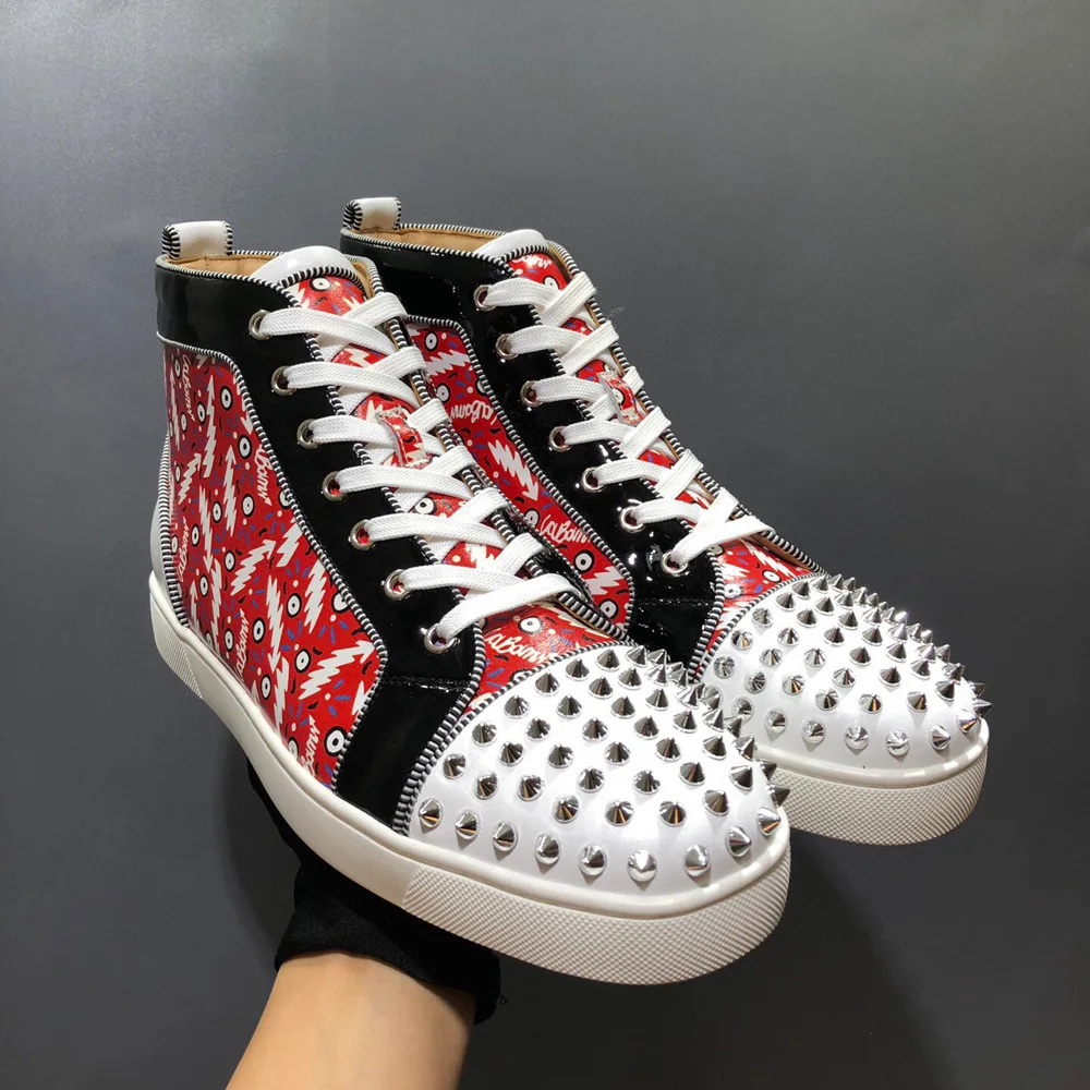 Luxury Quality High Top Graffiti Genuine Leather Silver Rivet Toecap Ladies Red Bottom For Men Spikes Casual Flats Loafers Shoes
Luxury Quality High Top Graffiti Genuine Leather Silver Rivet Toecap Ladies Red Bottom For Men Spikes Casual Flats Loafers Shoes