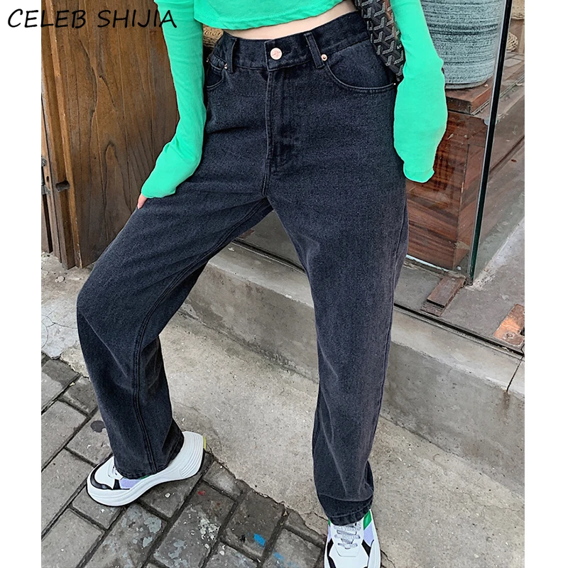 Женские джинсы с завышенной талией SHIJIA, черные прямые брюки в Корейском стиле, модель Y2k на весну, 2021 
Женские джинсы с завышенной талией SHIJIA, черные прямые брюки в Корейском стиле, модель Y2k на весну, 2021