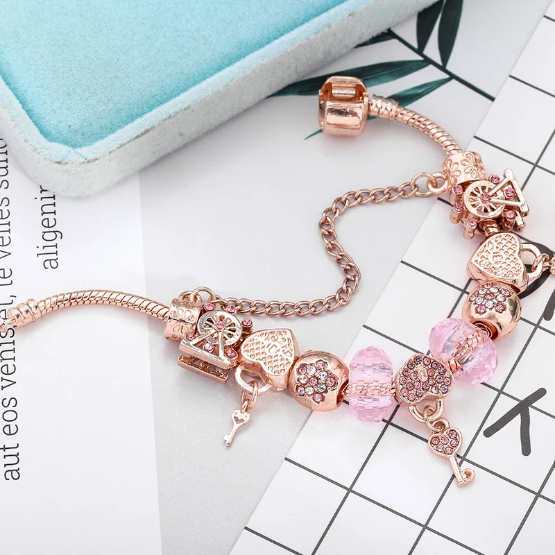 Seialoy Fashion Key Heart Lock Charm Bracelets For Women Rose Gold Crystal Ferris Wheel Beads Bracelets & Bangles Girls Jewelry
Seialoy Fashion Key Heart Lock Charm Bracelets For Women Rose Gold Crystal Ferris Wheel Beads Bracelets & Bangles Girls Jewelry