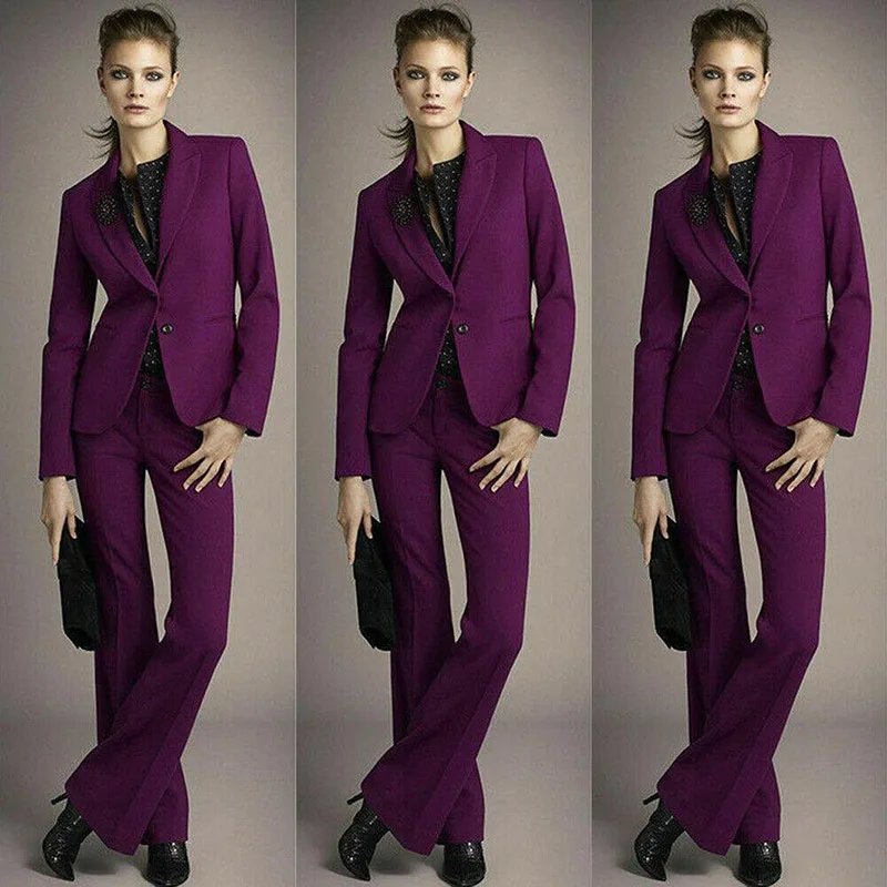 

Женская деловая облегающая одежда из 2-х предметов для работы, фиолетовый костюм, блейзер для вечеринки, Официальный пиджак, брюки, набор