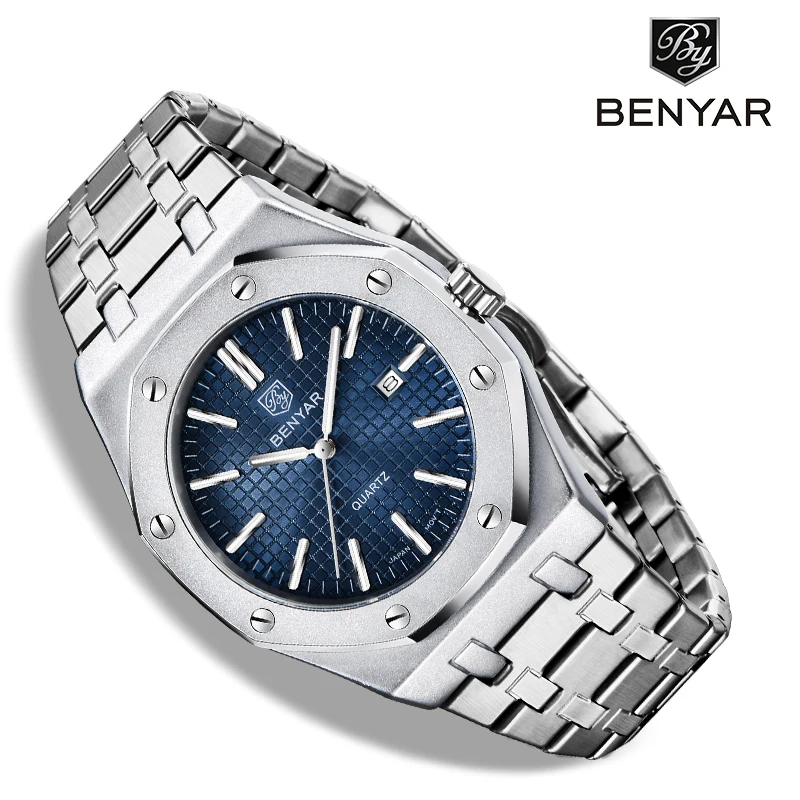 Фото 2020 мужские часы BENYAR высокого класса Роскошные брендовые кварцевые все стальные