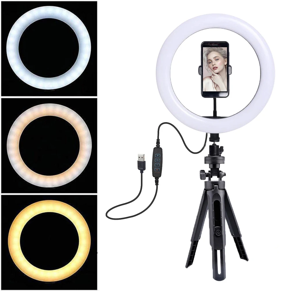 LED Selfie Ring Light with Tripod Stand 10inch Dimmable Makeup Lamp Live lights with Selfie Phone Clip for Studio Camera Video
LED Selfie Ring Light with Tripod Stand 10inch Dimmable Makeup Lamp Live lights with Selfie Phone Clip for Studio Camera Video