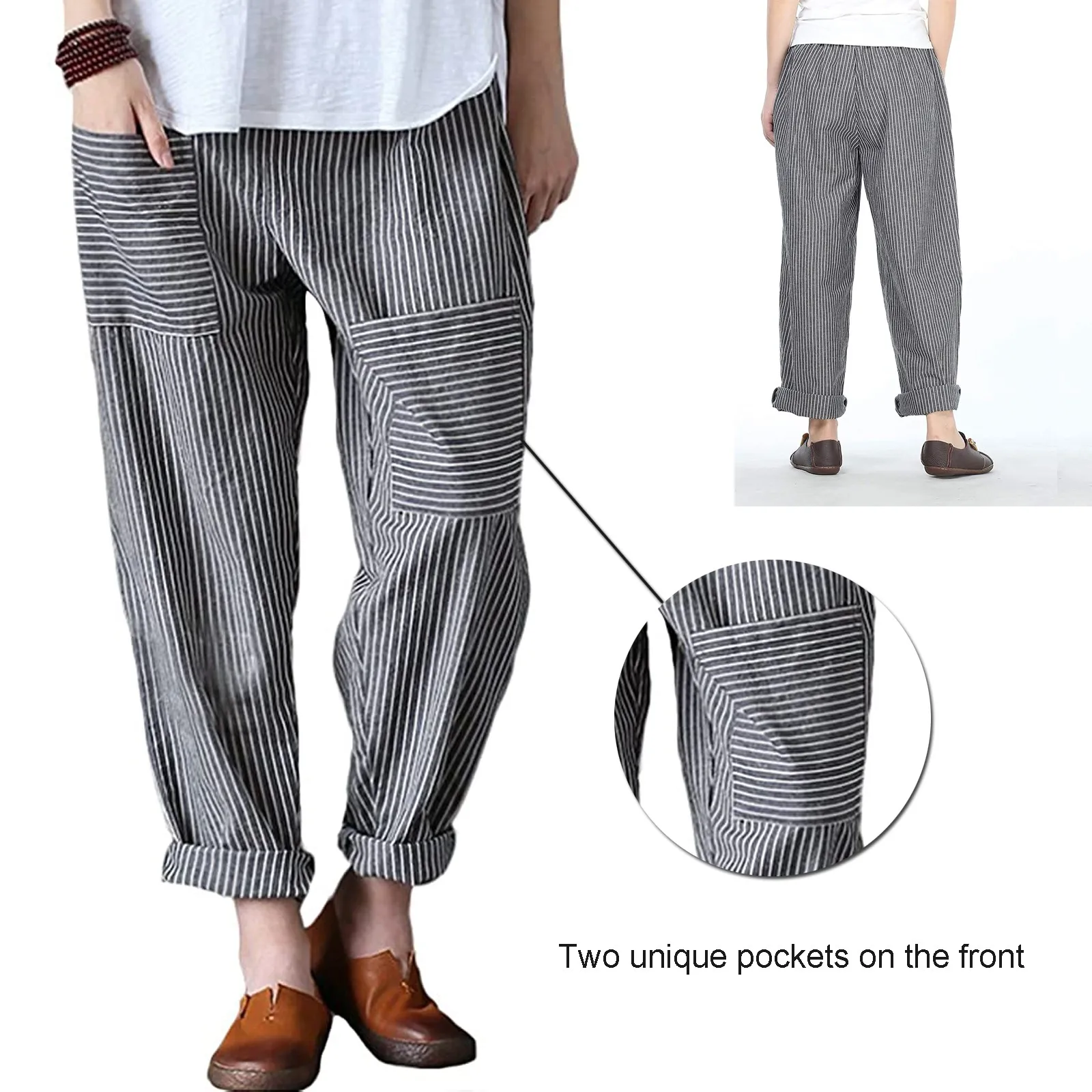 2021 New Women's Striped Unique Pocket Pants Straight-leg Cotton And Linen Casual Trousers Fashion Loose High Quality Daily Pant
2021 New Women's Striped Unique Pocket Pants Straight-leg Cotton And Linen Casual Trousers Fashion Loose High Quality Daily Pant