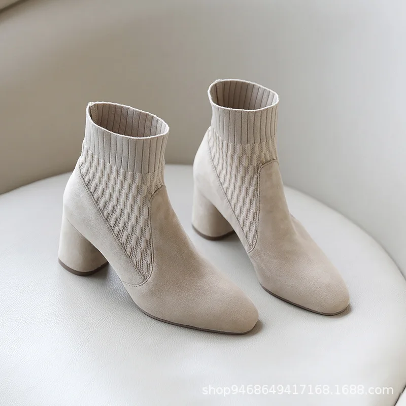 Apricot Knitted Thick Heel Ankle Hosiery Chelsea Boots for Women Korean Style All-Matching Casual Boots
Apricot Knitted Thick Heel Ankle Hosiery Chelsea Boots for Women Korean Style All-Matching Casual Boots