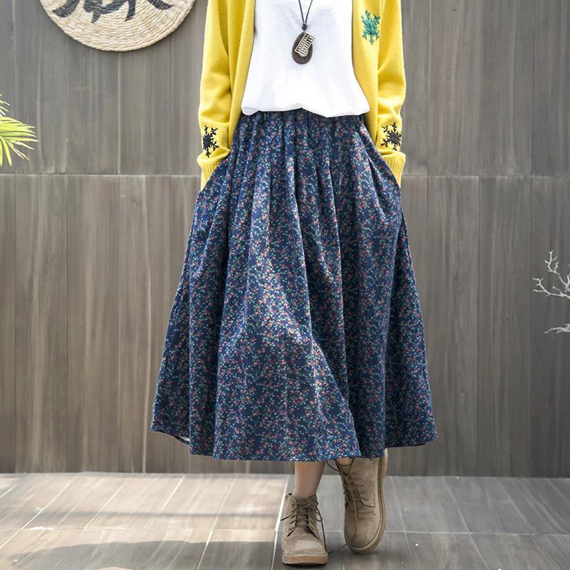 FAKUNTN Arts Style Spring Autumn Elastic Waist Cotton Linen Line Long Skirt Women Loose Casual Vintage Floral Skirt High Quality
FAKUNTN Arts Style Spring Autumn Elastic Waist Cotton Linen Line Long Skirt Women Loose Casual Vintage Floral Skirt High Quality