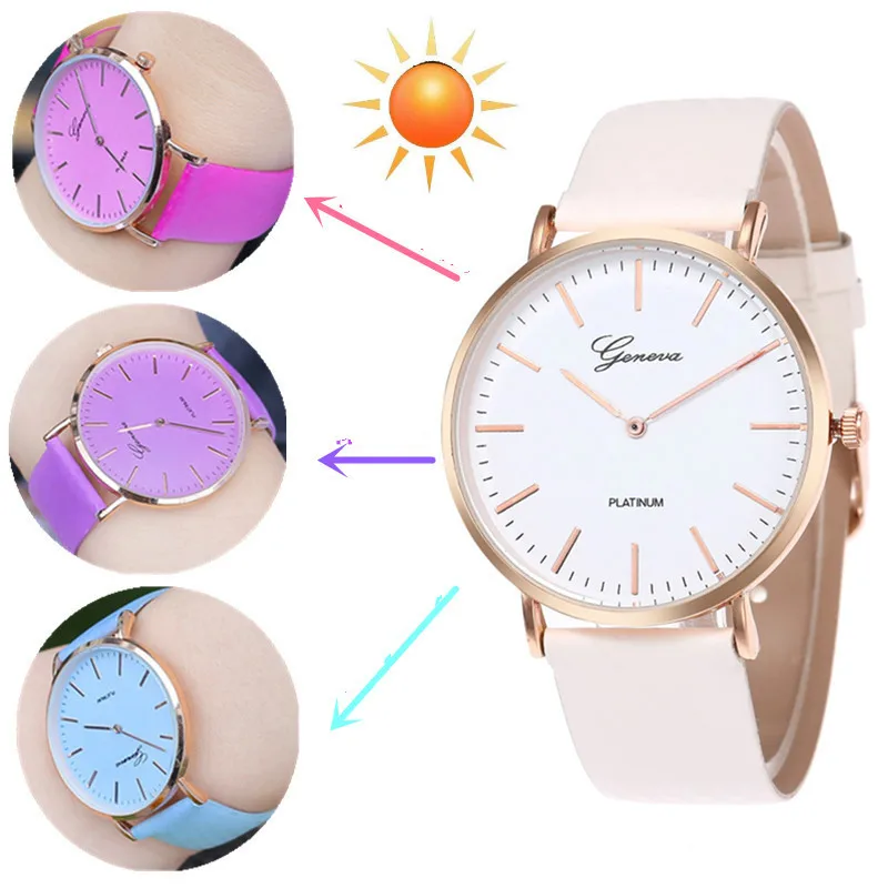 New Fashion Simple Style Temperature Change Color Women Watch Sun UV Color Change Men Women Quartz Wristwatches Relogio Feminino
New Fashion Simple Style Temperature Change Color Women Watch Sun UV Color Change Men Women Quartz Wristwatches Relogio Feminino