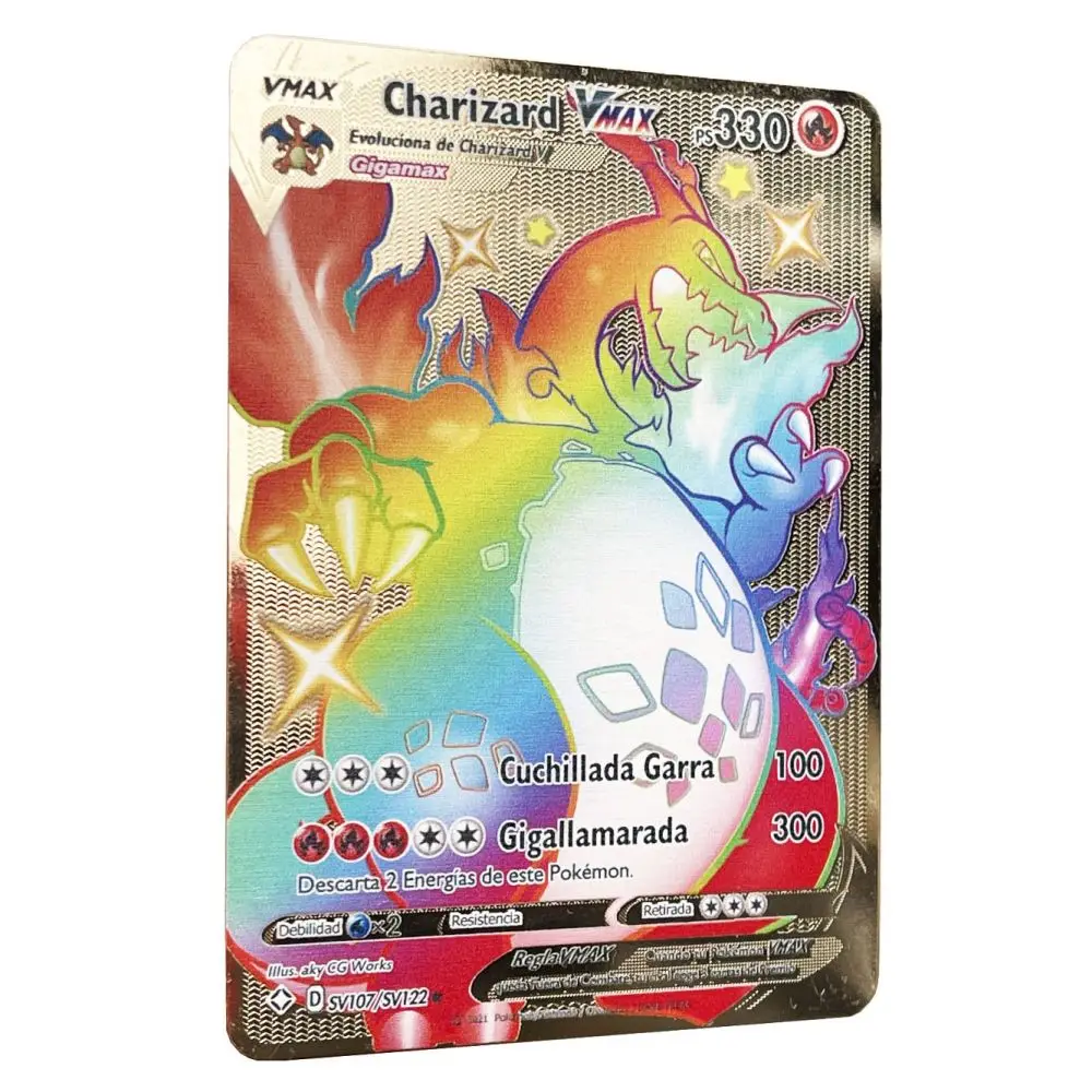 PS330 Rainbow Charizard Vmax Pokemon Cards in Spanish Iron Metal Pokmo Letters Kids Gift Game Collection Cards ESPAÑOL Toy
PS330 Rainbow Charizard Vmax Pokemon Cards in Spanish Iron Metal Pokmo Letters Kids Gift Game Collection Cards ESPAÑOL Toy