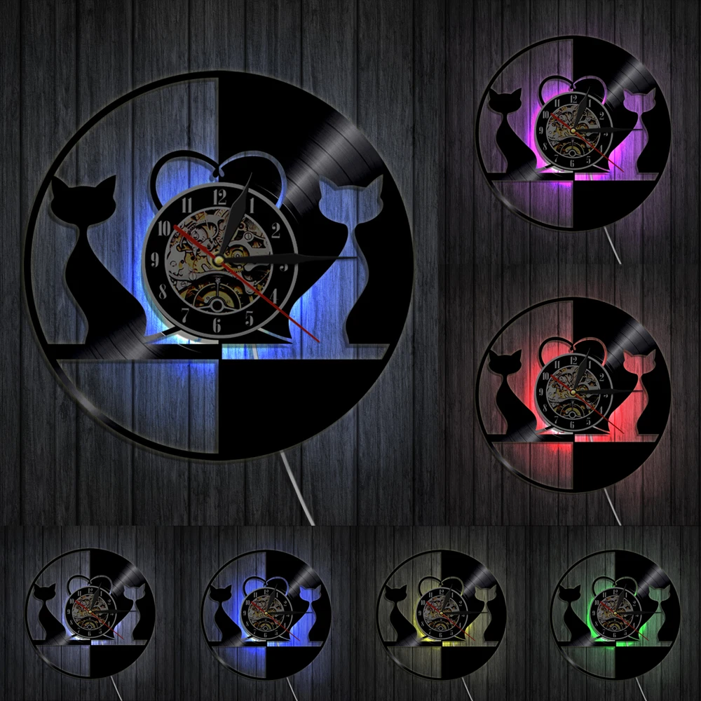 Vintage Design Love Cats Illuminated Wall Clock Animals Vinyl Record Clocks Couplea Cats LED Light Kitten Kitty Home Decor Watch
Vintage Design Love Cats Illuminated Wall Clock Animals Vinyl Record Clocks Couplea Cats LED Light Kitten Kitty Home Decor Watch