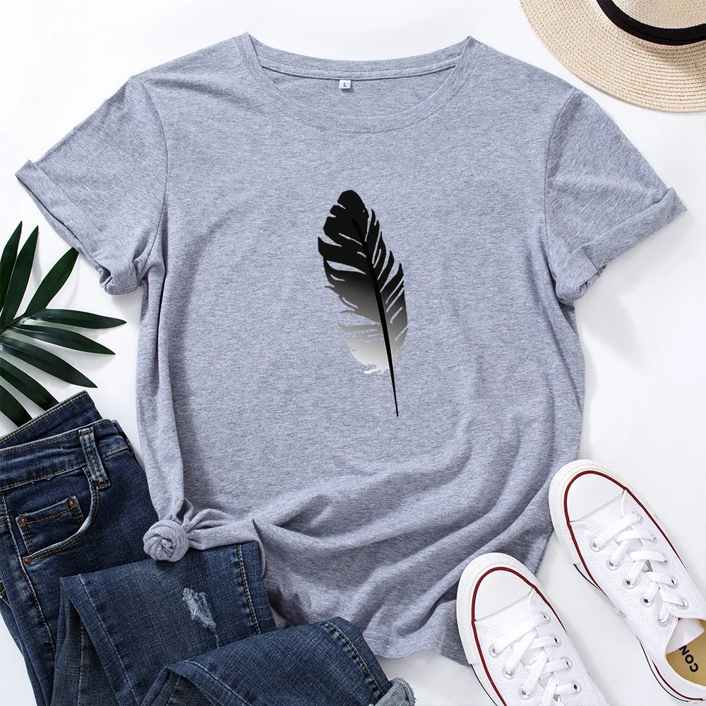 Creative Feather Print T-shirt Women Korean Fashion Loose Oversize Top Summer Cotton Tee Shirt Harajuku Ladies Tshirt Streetwear
Creative Feather Print T-shirt Women Korean Fashion Loose Oversize Top Summer Cotton Tee Shirt Harajuku Ladies Tshirt Streetwear